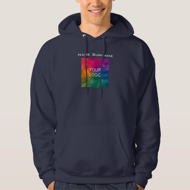 Navy Blue Business Logo Front Design Men's Basic Hoodie (Front)