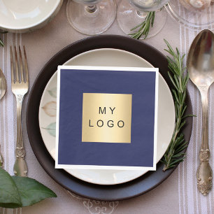 Navy blue business logo luncheon napkins