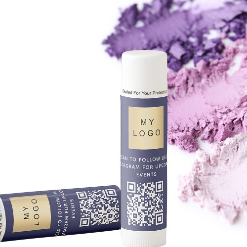 Navy blue business logo QR code Lip Balm