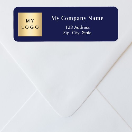 Navy blue business logo return address label