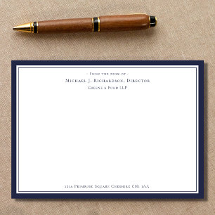 Navy Blue Business Monogram From The Desk of Note Card