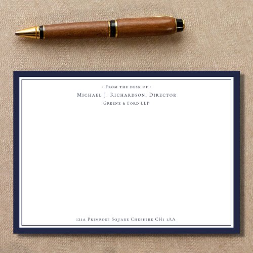 Navy Blue Business Monogram From The Desk of Note Card