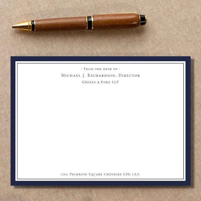 Navy Blue Business Monogram From The Desk of Note Card (Creator Uploaded)