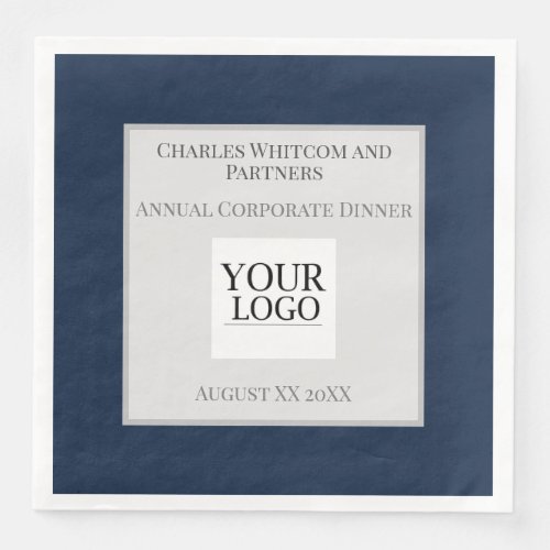 Navy Blue Business or Company Event with Logo Paper Dinner Napkins