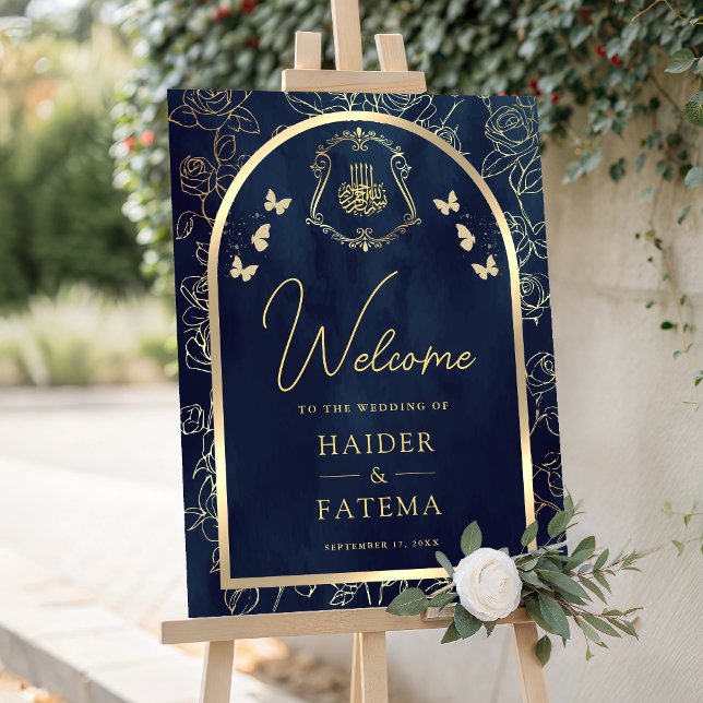 Navy Blue Butterfly Muslim Wedding Welcome Sign (Creator Uploaded)