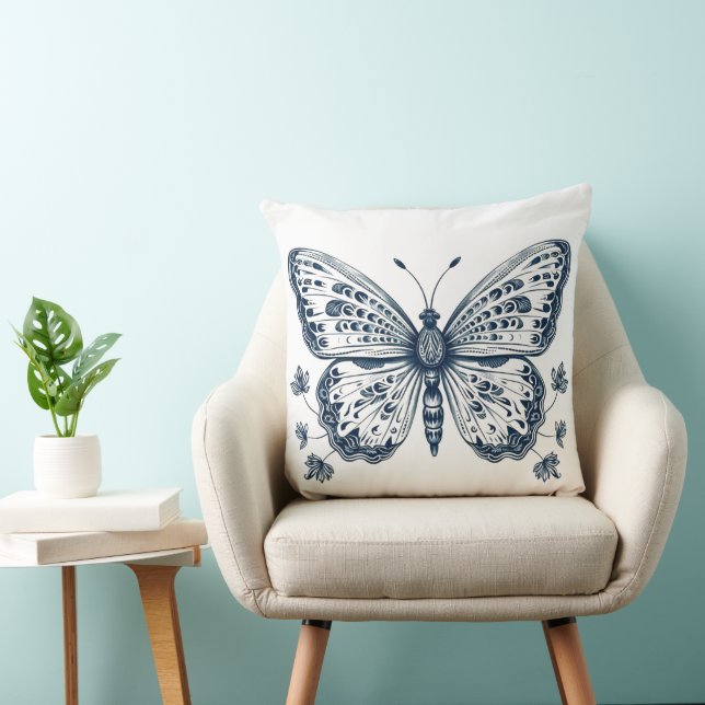 Navy Blue Butterfly Pillow, Butterfly  Throw Pillow (Chair)