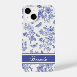 Navy Blue Butterfly Toile iPhone 14 Case