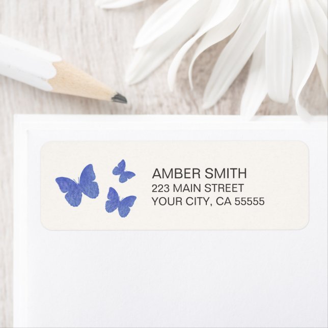 Navy Blue Butterfly Watercolor Nature Label (Insitu)