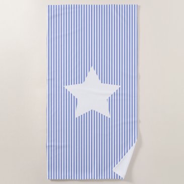 Navy Blue Cabana Stripes & White Star Beach Towel
