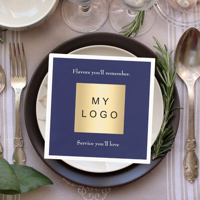 Navy blue cafe bar business logo slogan quote napkins (Creator Uploaded)