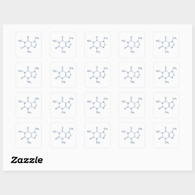 Navy Blue Caffeine Molecule Square Sticker (Sheet)