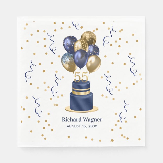 Navy Blue Cake 55th Birthday Napkins (Front)