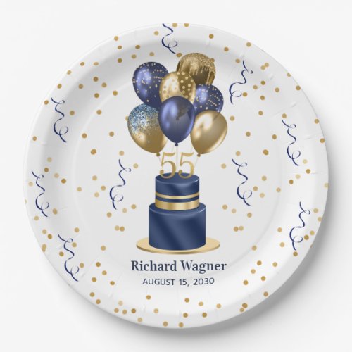 Navy Blue Cake 55th Birthday Paper Plates