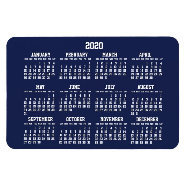 Navy Blue Calendar 2020 Large Flexible Magnets (Horizontal)