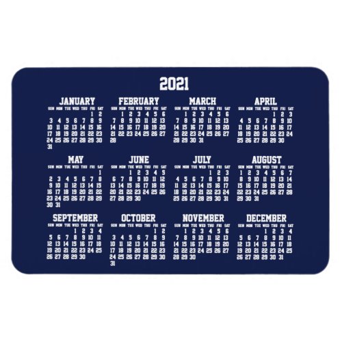 Navy Blue Calendar 2021 Large Flexible Magnets
