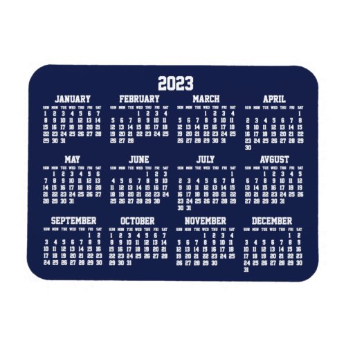 Navy Blue Calendar 2023 Small Flexible Magnets