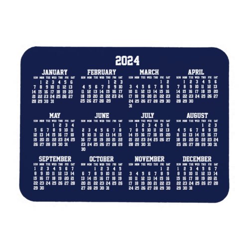 Navy Blue Calendar 2024 Small Flexible Magnets