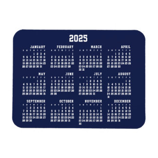Navy Blue Calendar 2025 Flexible Magnet