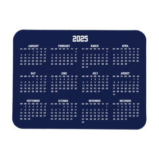Navy Blue Calendar 2025 Small Flexible Magnets