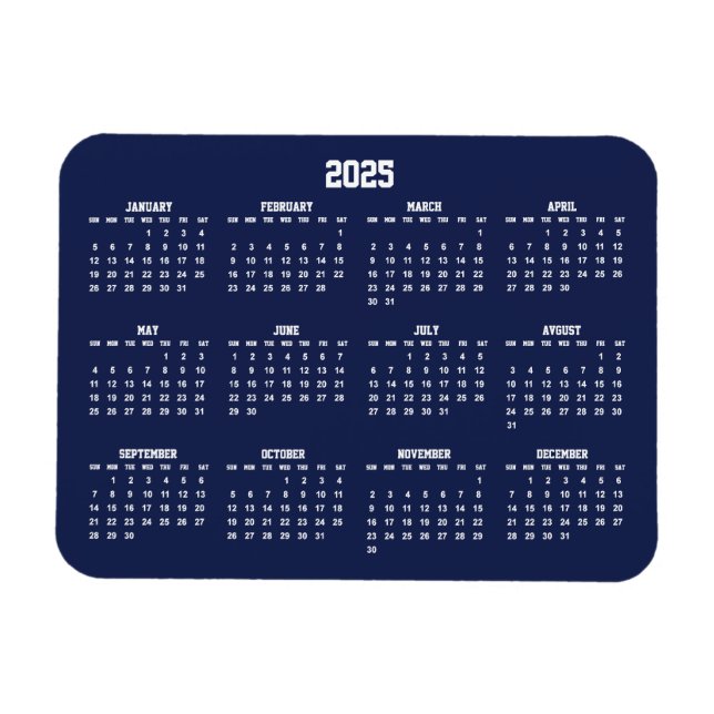 Navy Blue Calendar 2025 Small Flexible Magnets (Horizontal)