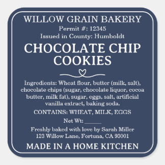 Navy Blue California Chocolate Chip Cookie Label