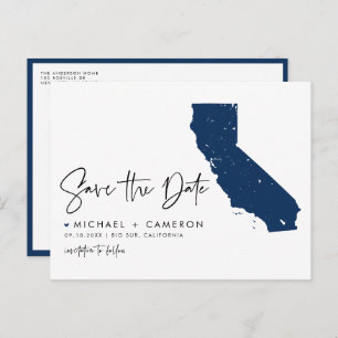 Navy Blue California Map QR Code Save the Date Announcement Postcard