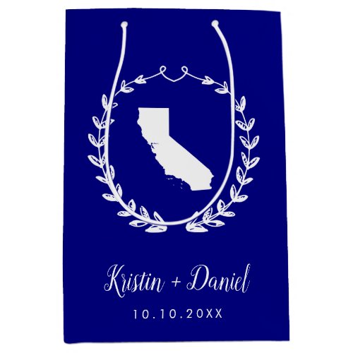 Navy Blue California Map Wedding Welcome Swag Medium Gift Bag