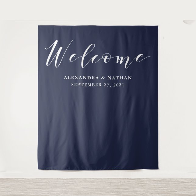 Navy Blue Calligraphy Backdrop | Photo Booth Prop (Front)