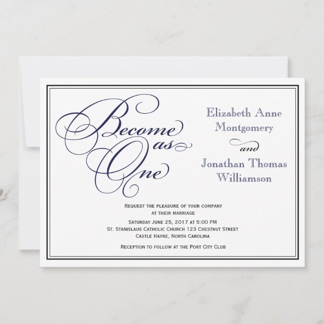 Navy Blue Calligraphy Christian Wedding Invitation (Front)