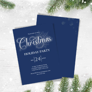 Navy Blue Calligraphy Christmas Party Custom Invitation