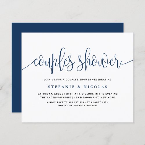 Navy Blue Calligraphy Couples Shower Invitation