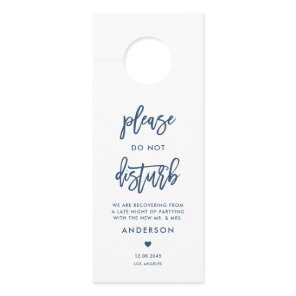Navy Blue Calligraphy Do Not Disturb Wedding Door Hanger