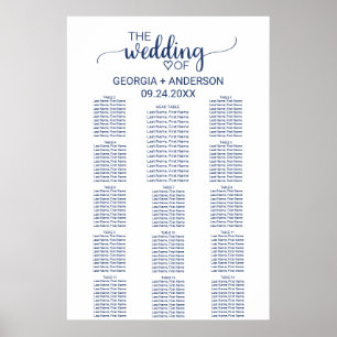 Navy Blue Calligraphy Head Table Seating Chart