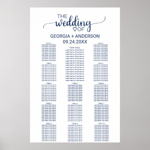 Navy Blue Calligraphy Head Table Seating Chart