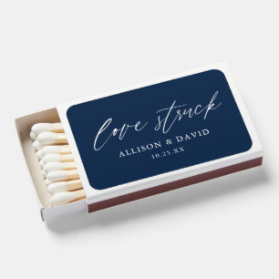 Navy Blue Calligraphy Love Struck Wedding Favors Matchboxes