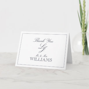 Navy Blue Calligraphy Monogram Photo Thank You Card