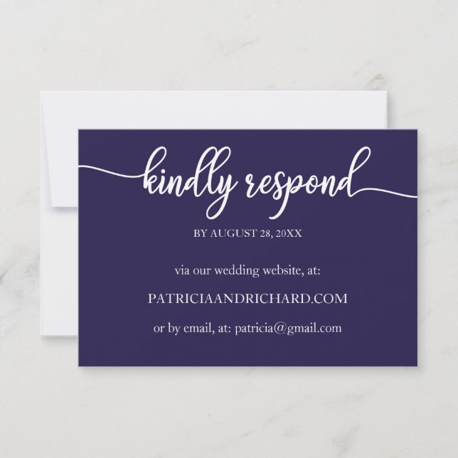 Navy Blue Calligraphy Online Wedding RSVP Card (Front)