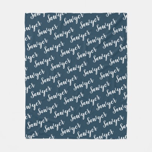 Navy Blue Calligraphy Personalized Repeat Name Fleece Blanket