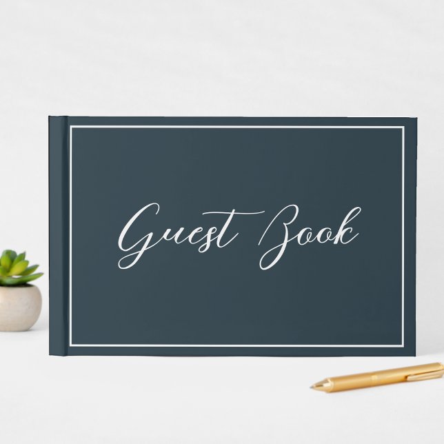 Navy Blue Calligraphy Script Clean Smple Guest Book (Creator Uploaded)