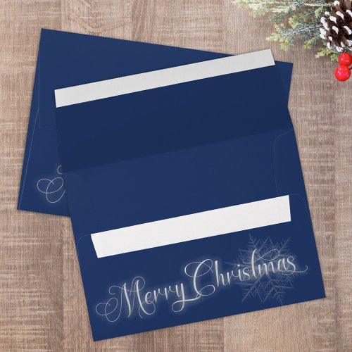 Navy Blue Calligraphy Script Merry Christmas Party Envelope