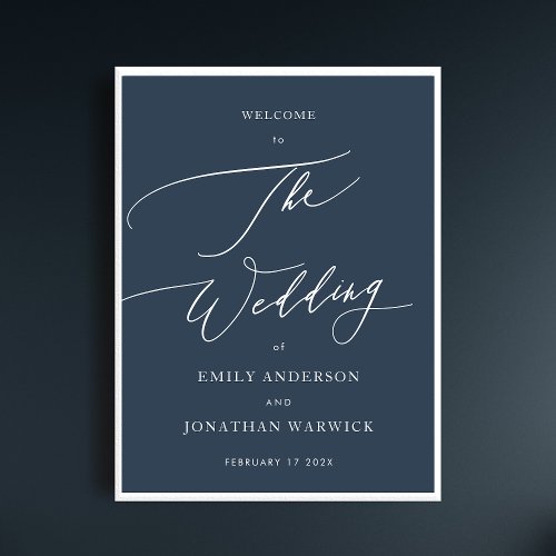Navy Blue  Calligraphy Simple Wedding Welcome Poster
