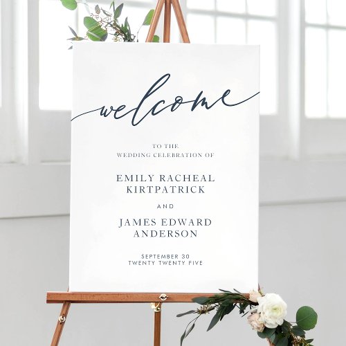 Navy Blue Calligraphy Simple welcome Wedding Poster