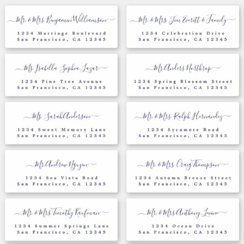Navy Blue Calligraphy Wedding Guest Address Labels
