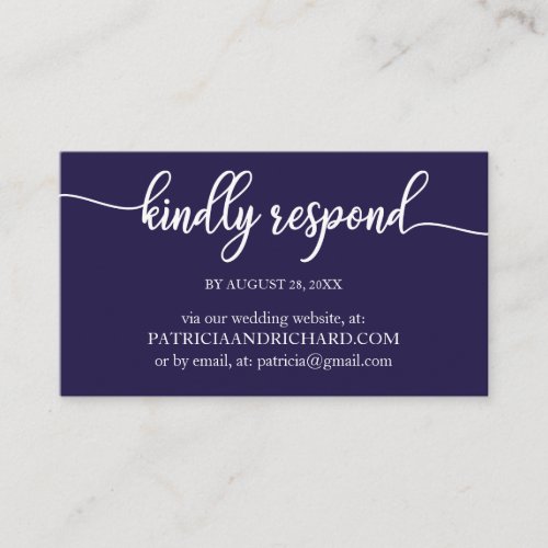 Navy Blue Calligraphy Wedding Online RSVP Business Card