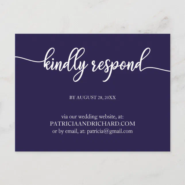 Navy Blue Calligraphy Wedding Online Rsvp Postcard Zazzle