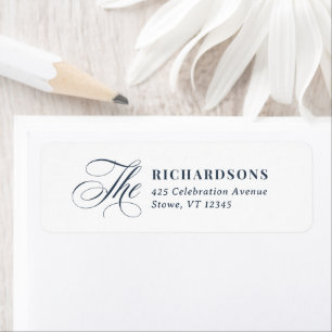Navy Blue Calligraphy Wedding Return Address Label