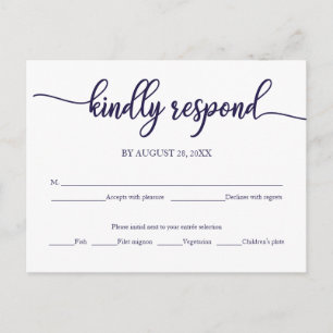 Navy Blue Calligraphy Wedding RSVP Postcard