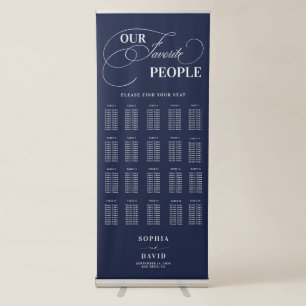 Navy Blue Calligraphy Wedding Seating Chart Retractable Banner