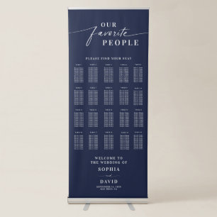 Navy Blue Calligraphy Wedding Seating Chart Retractable Banner