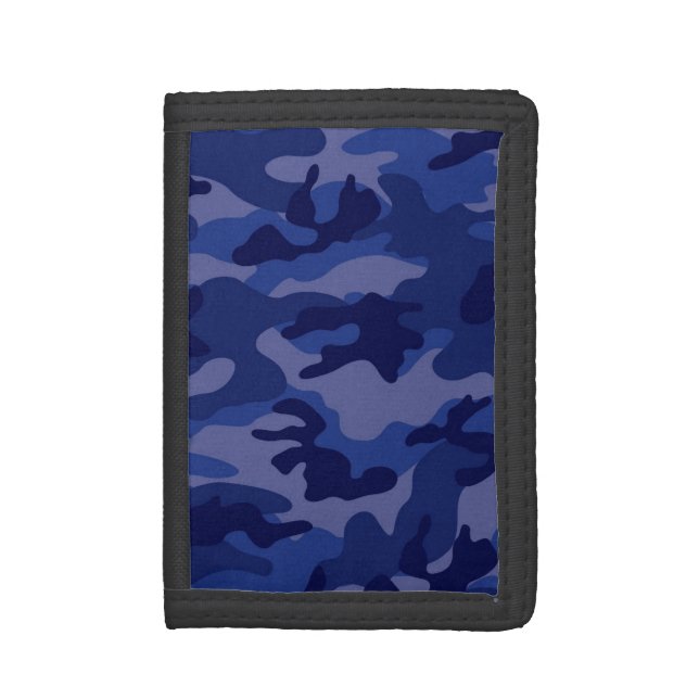Navy Blue Camo, Camouflage Tri-fold Wallet (Front Vertical)
